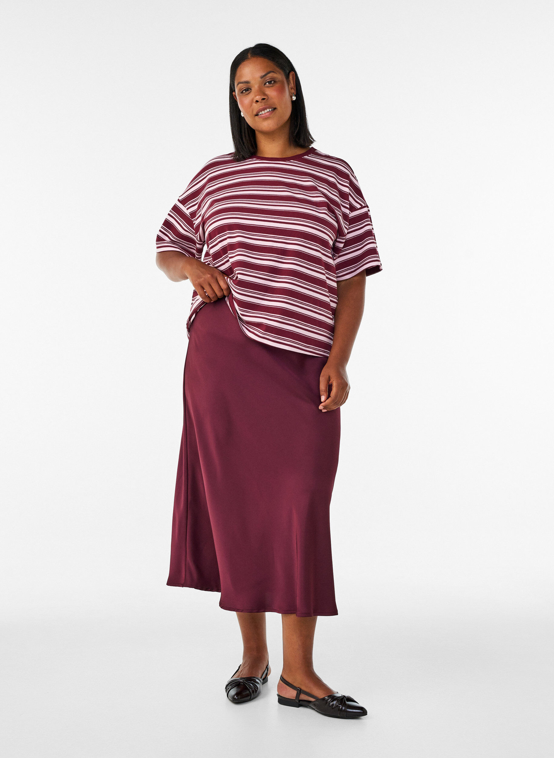 ZizzifashionBoxy T-shirt with striped pattern, Red, Model image number 1