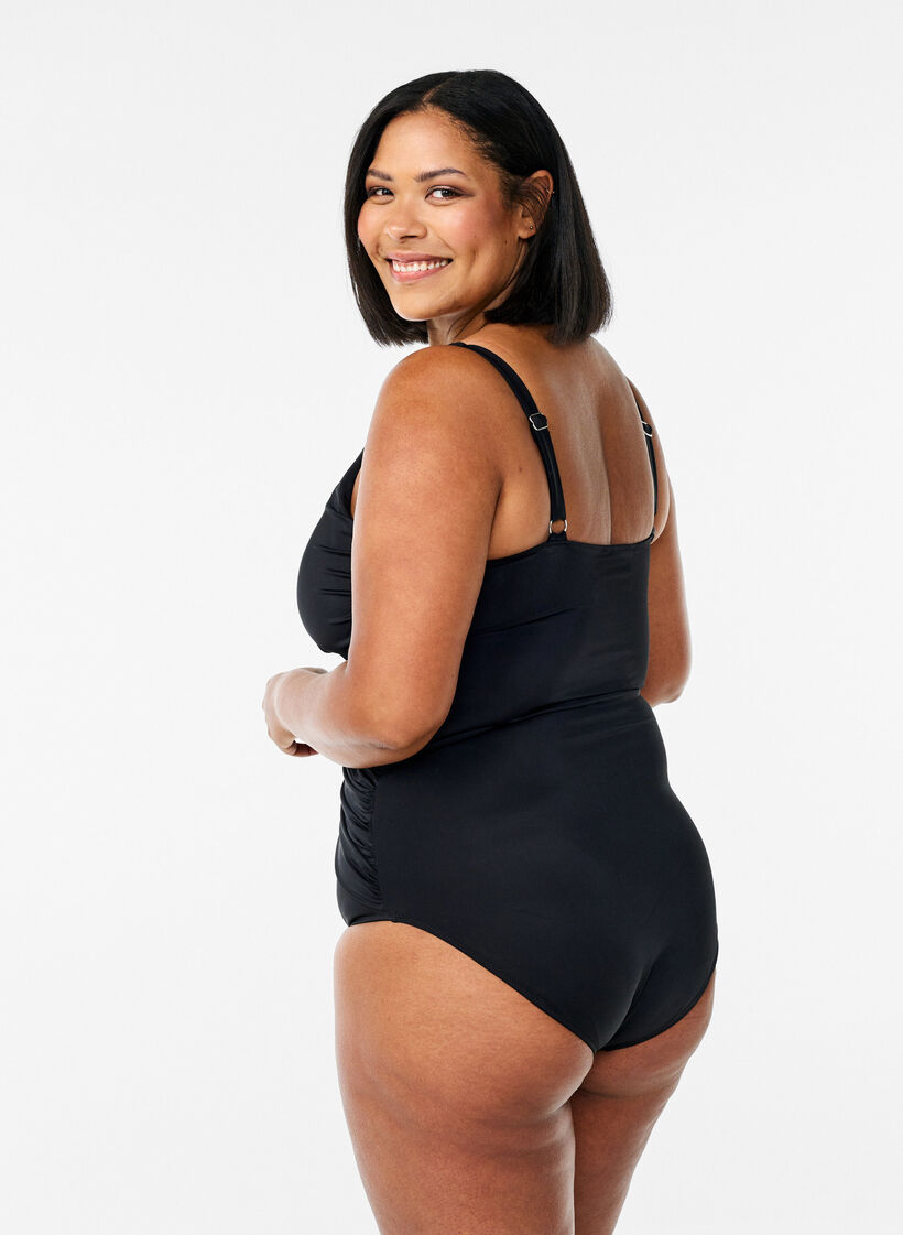 Swimsuit with a draped cross detail, Black, Model