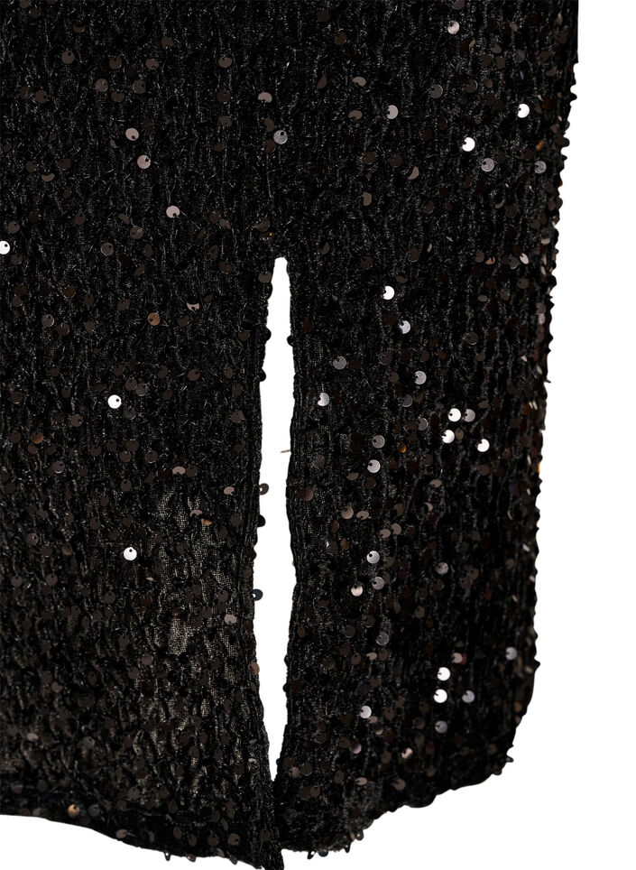 Midi skirt with sequins and slits, Black, Packshot image number 3