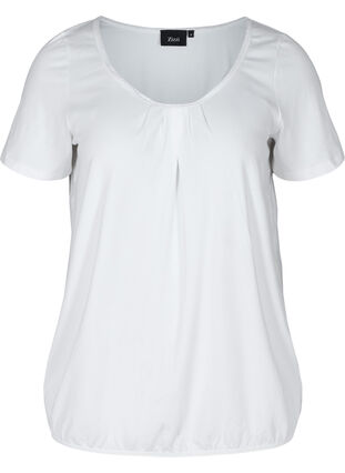 Short-sleeved t-shirt with a round neck and lace trim, Bright White, Packshot image number 0