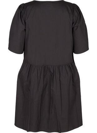 Cotton shirt dress with puff sleeves, Black, Packshot image number 1