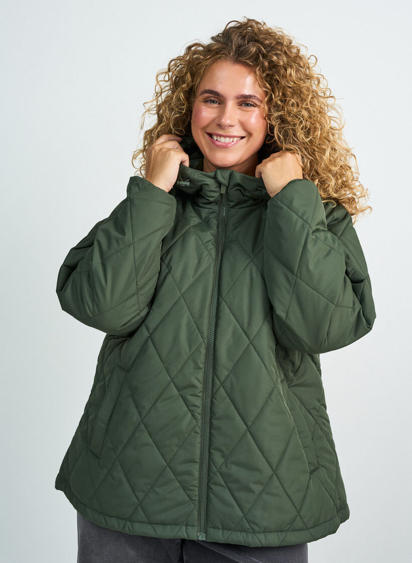 Lightly padded jacket with diamond quilt, Green, Model image number 0