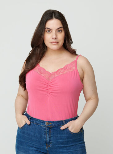 Top with lace details, Fandango Pink, Model image number 0