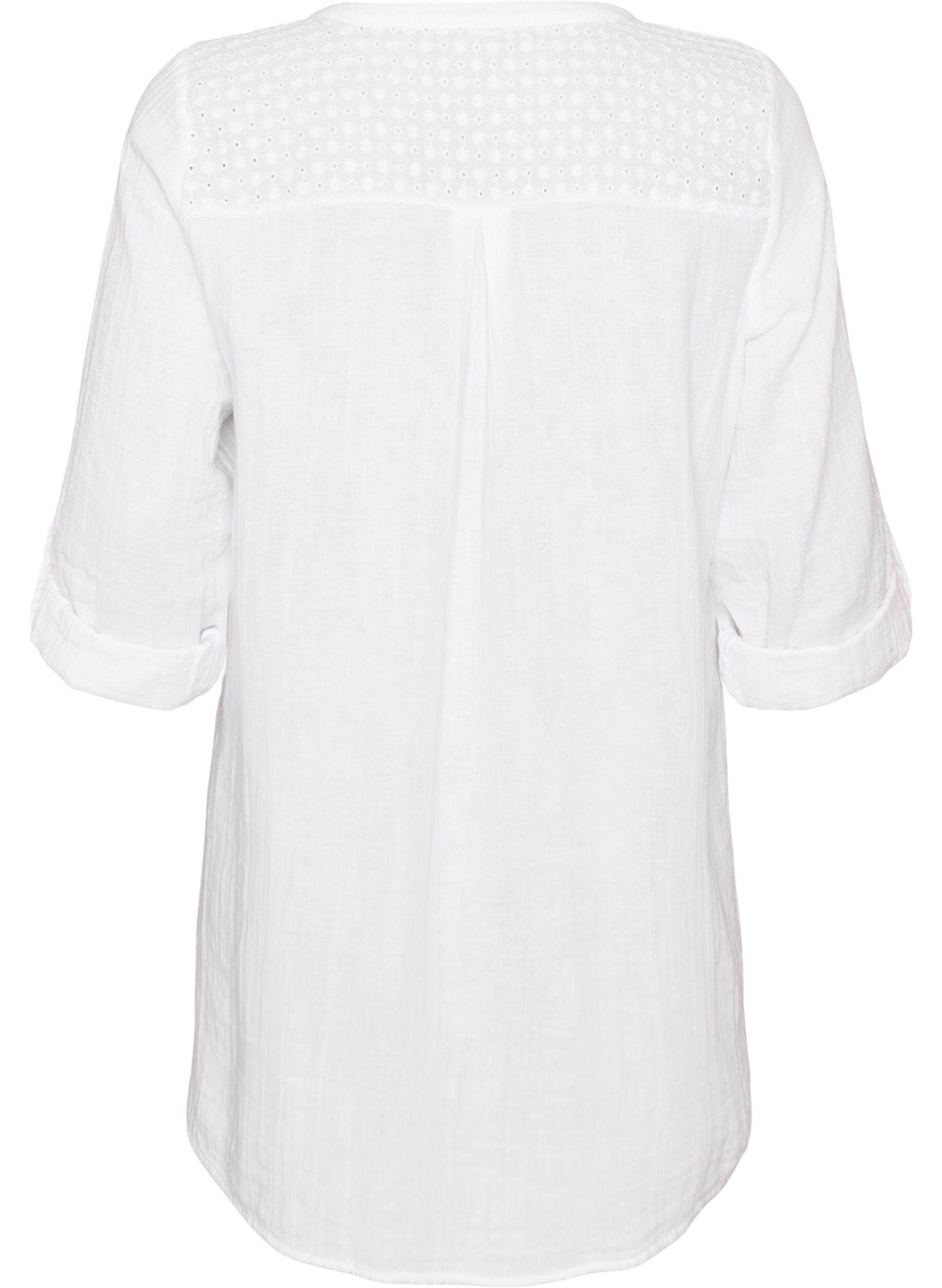 ZizzifashionCotton muslin tunic with broderie anglaise, White, Packshot image number 1