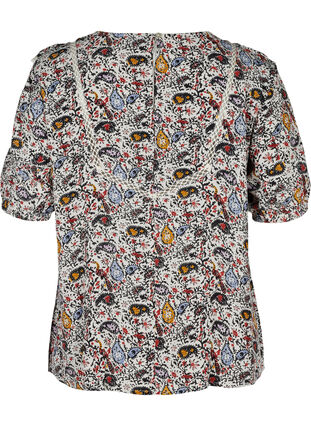Printed viscose blouse with short sleeves, Powder Puff AOP, Packshot image number 1