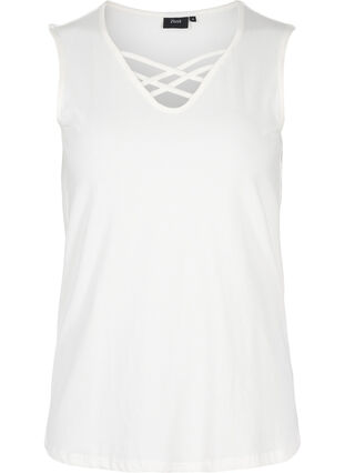 V-neck top with cross details, Warm Off-white, Packshot image number 0