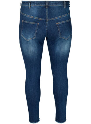 Cropped Nille jeans with frayed edges, Blue denim, Packshot image number 1
