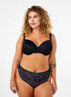 G-string with contrast-coloured lace, Black w Blue , Model image number 0
