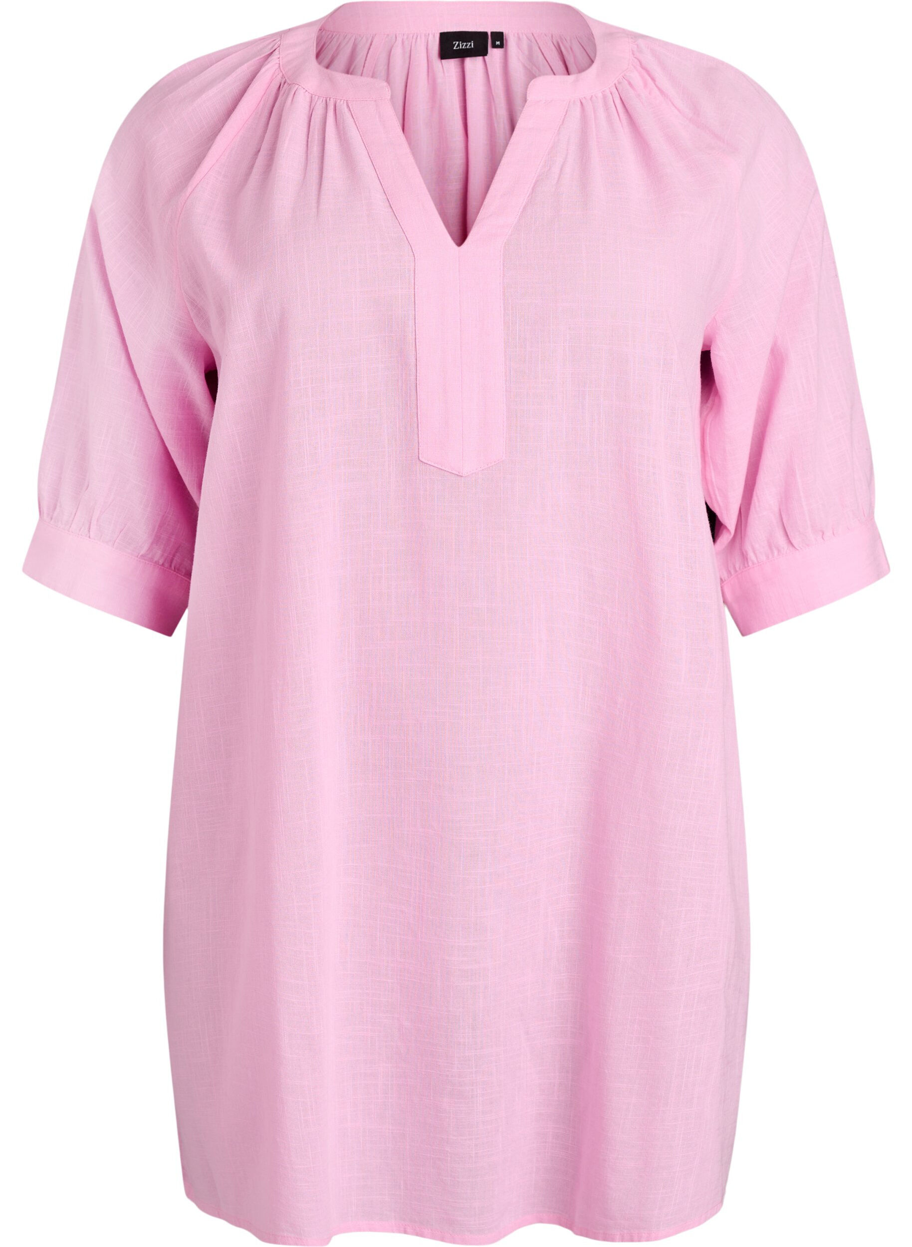 Zizzifashion Cotton tunic with a V-neck, Pink, Packshot image number 0