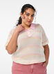 Knitted polo with eyelet embroidery and stripes, White, Model image number 0
