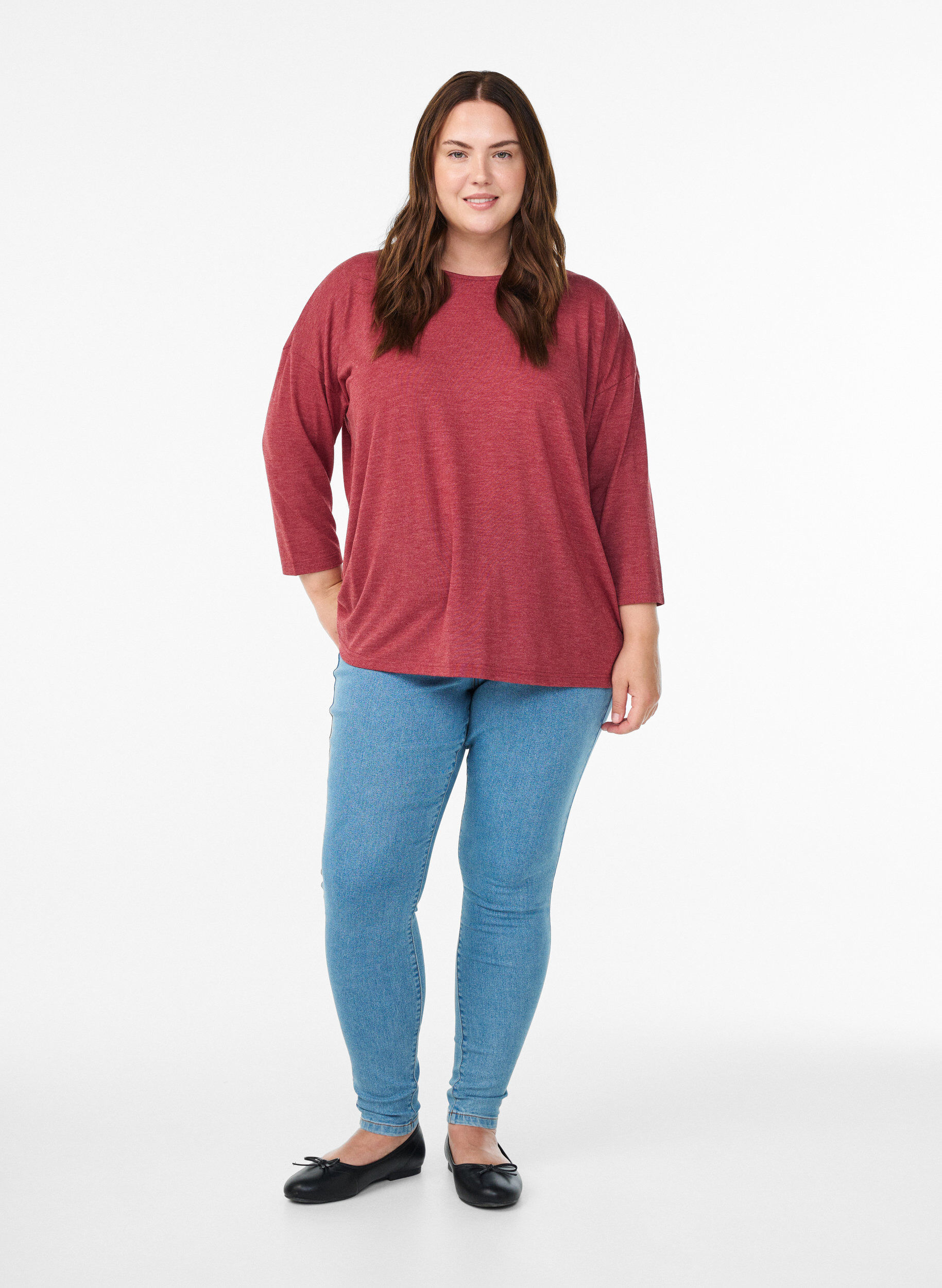 Zizzifashion Jersey blouse with 3/4 sleeves, Red, Model image number 1