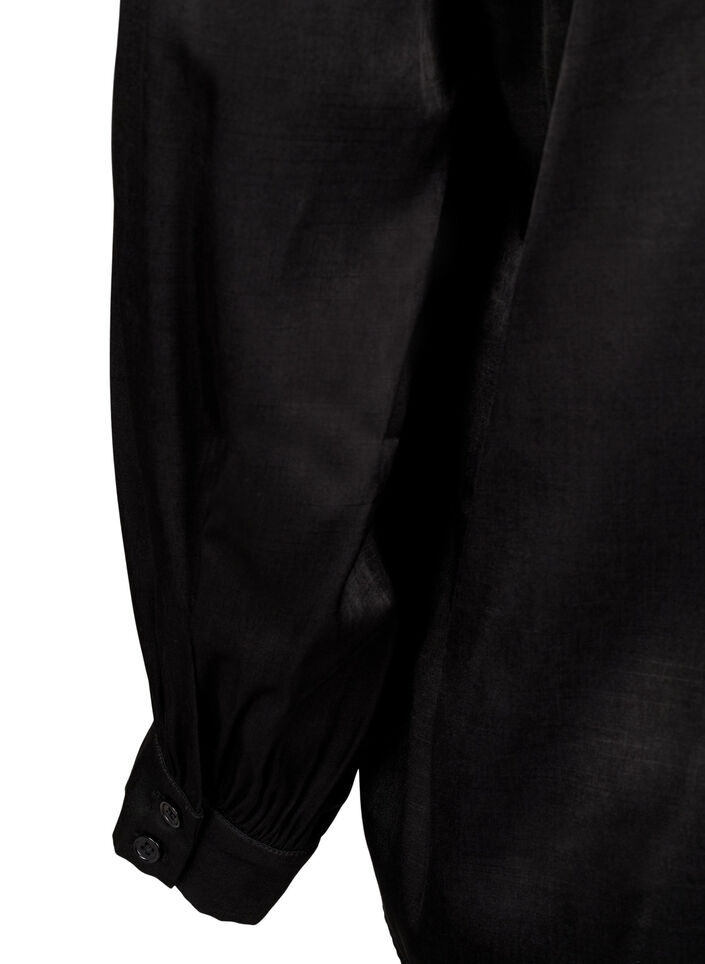 Long-sleeved blouse with ruffles and v-neck, Black, Packshot image number 3