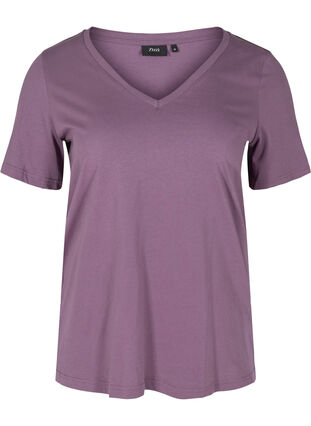 Organic cotton T-shirt with V-neckline, Vintage Violet, Packshot image number 0
