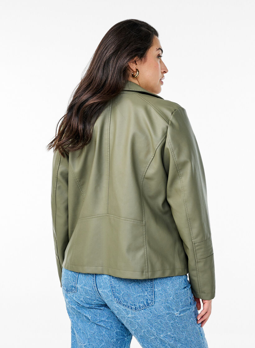 Faux leather biker jacket, Green, Model image number 2