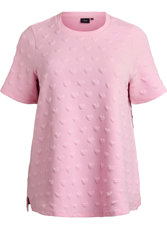 T-shirt in embossed cotton jersey, Rose, Packshot image number 0