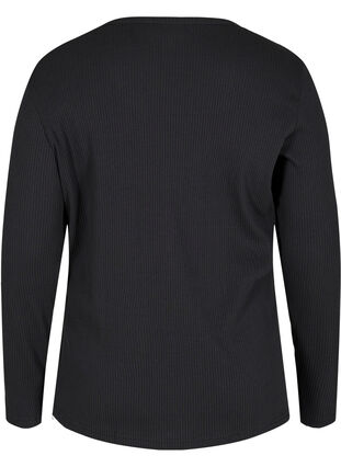 Long sleeve ribbed blouse with button detailing, Black, Packshot image number 1