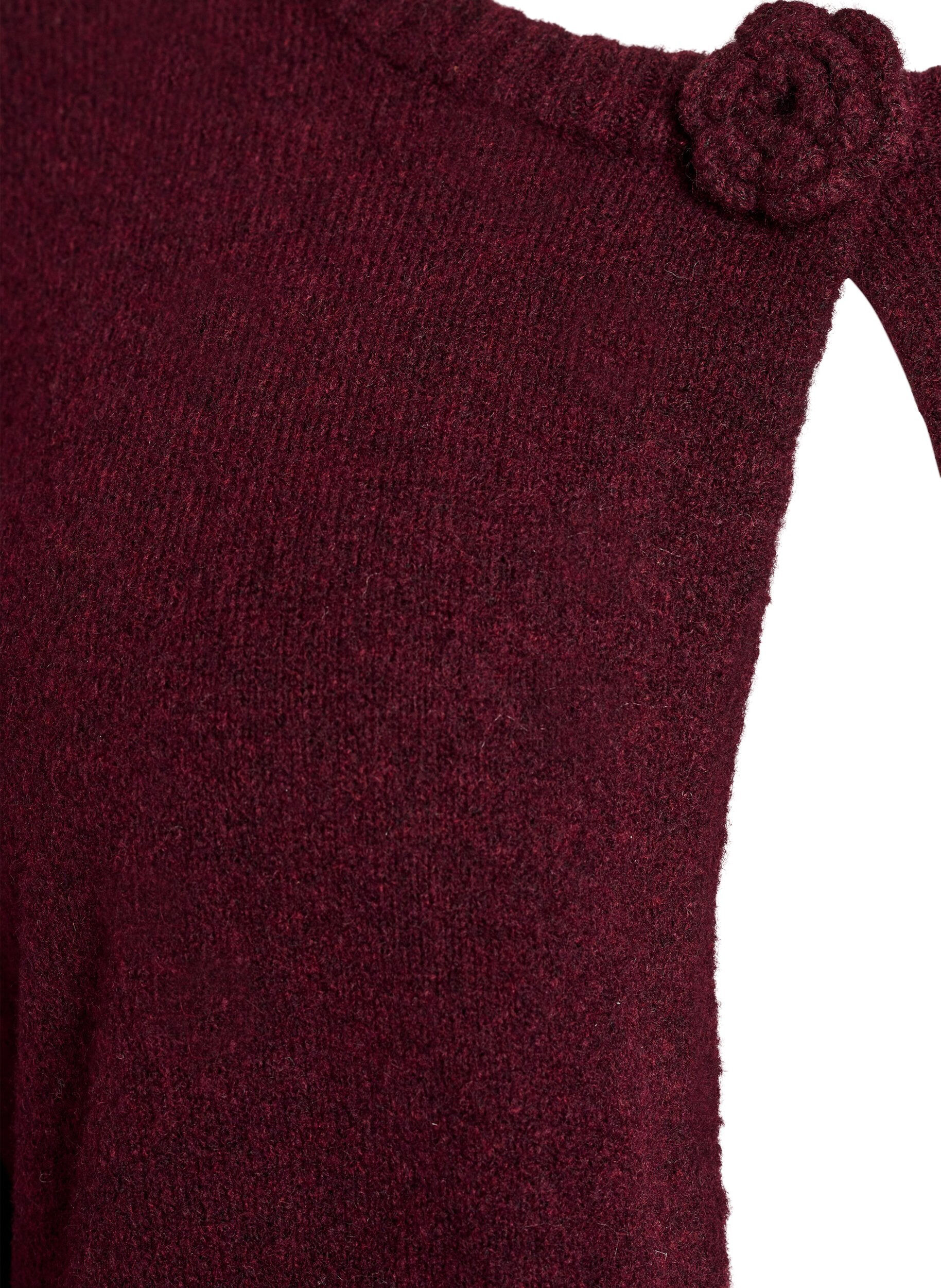 ZizzifashionKnitted cardigan with flower detail, Dark Bordeaux, Packshot image number 2