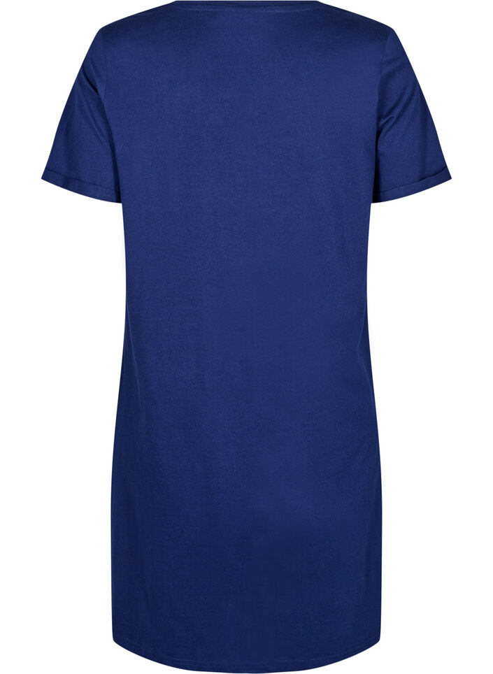 Short-sleeved nightgown in organic cotton, Blue, Packshot image number 1