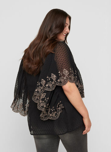 Textured blouse with embroidery, Black, Model image number 1
