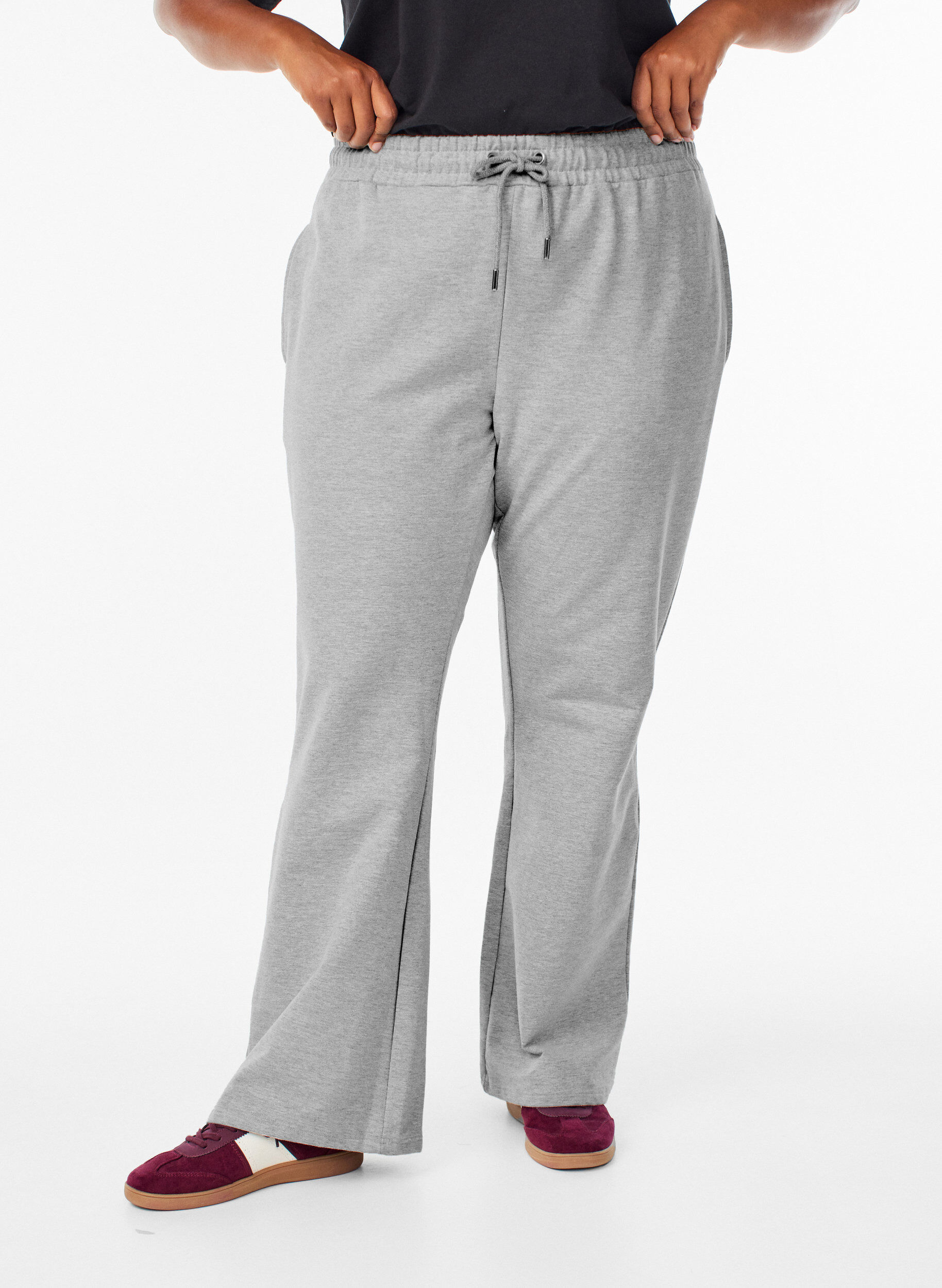 Zizzifashion Flared sweatpants with high waist, Grey, Model image number 2