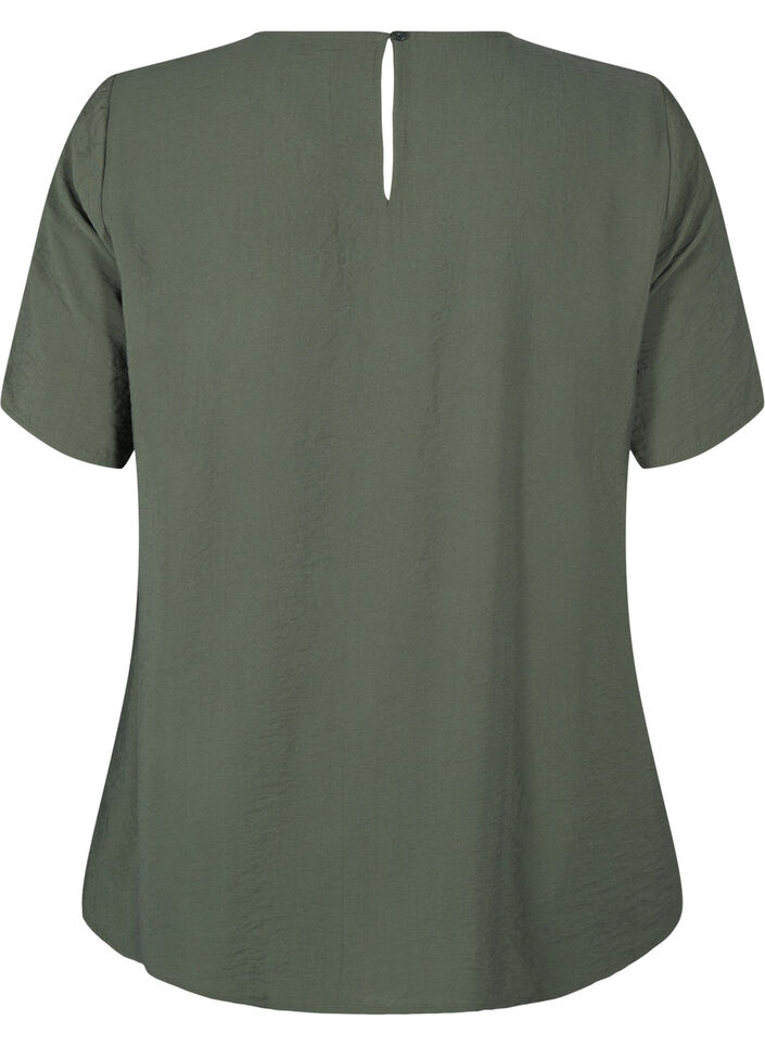 Short-sleeved viscose blouse with lace detail, Thyme, Packshot image number 1