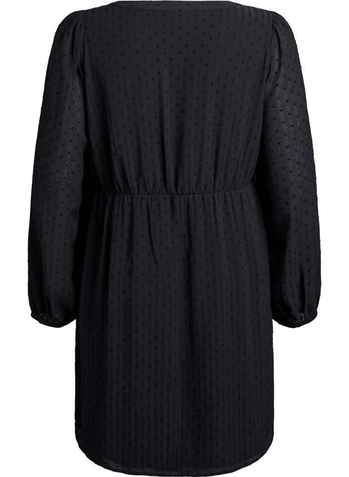 Short dress with tonal stripes and textured spots, Black, Packshot image number 1