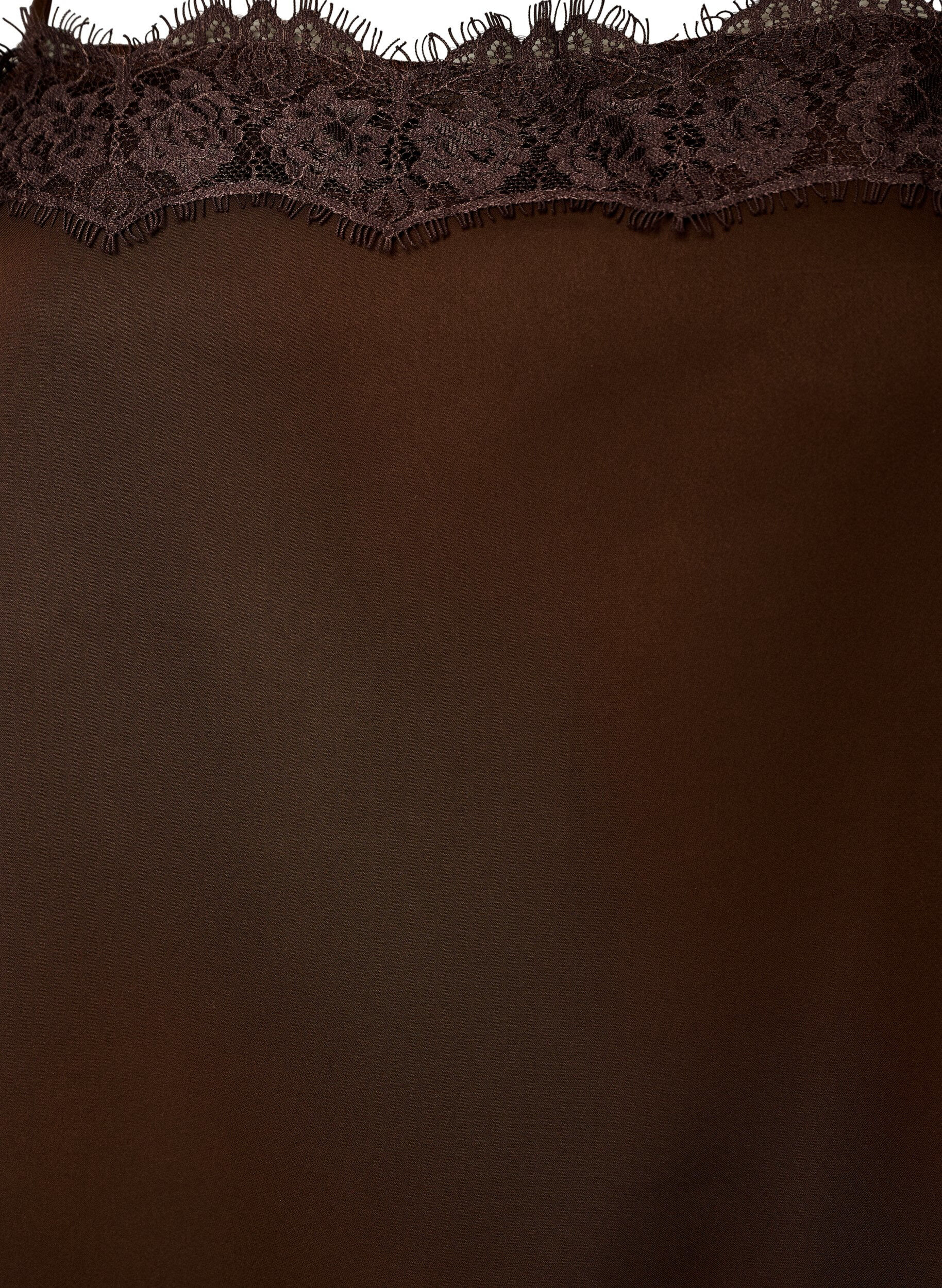 ZizzifashionLong satin top with lace edges, Brown, Packshot image number 3