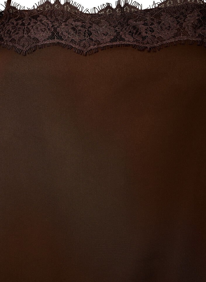 Long satin top with lace edges, Brown, Packshot image number 3