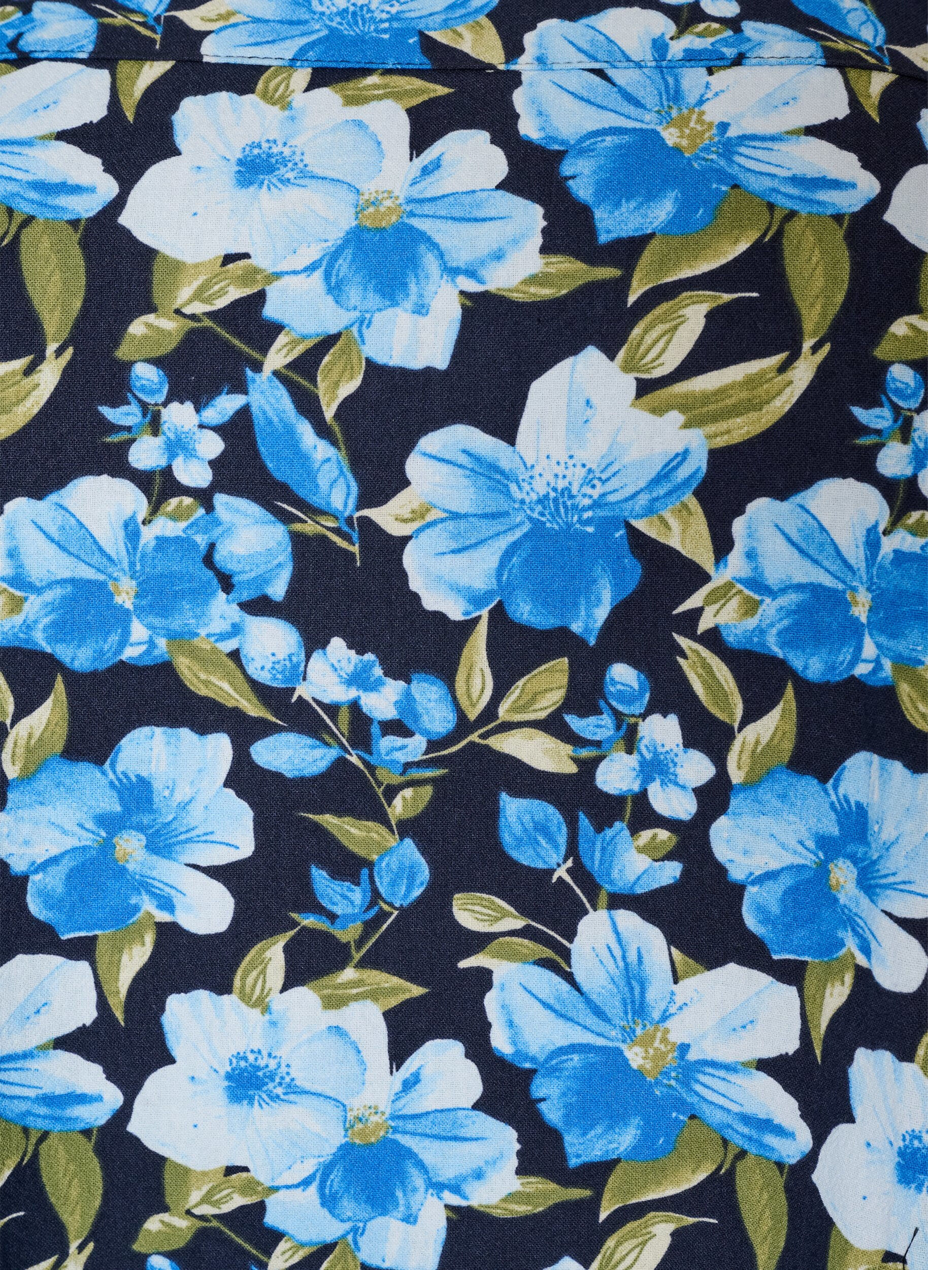 ZizzifashionShort-sleeved, printed cotton dress, Blue, Packshot image number 2