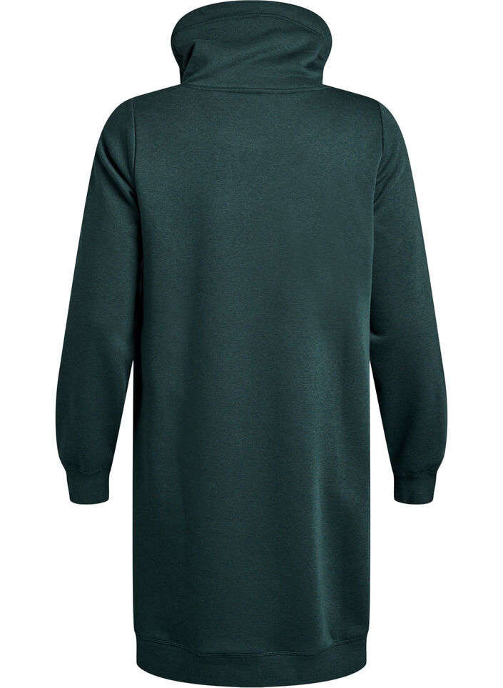FLASH - Short sweatshirt dress with high collar and pockets, Green, Packshot image number 1