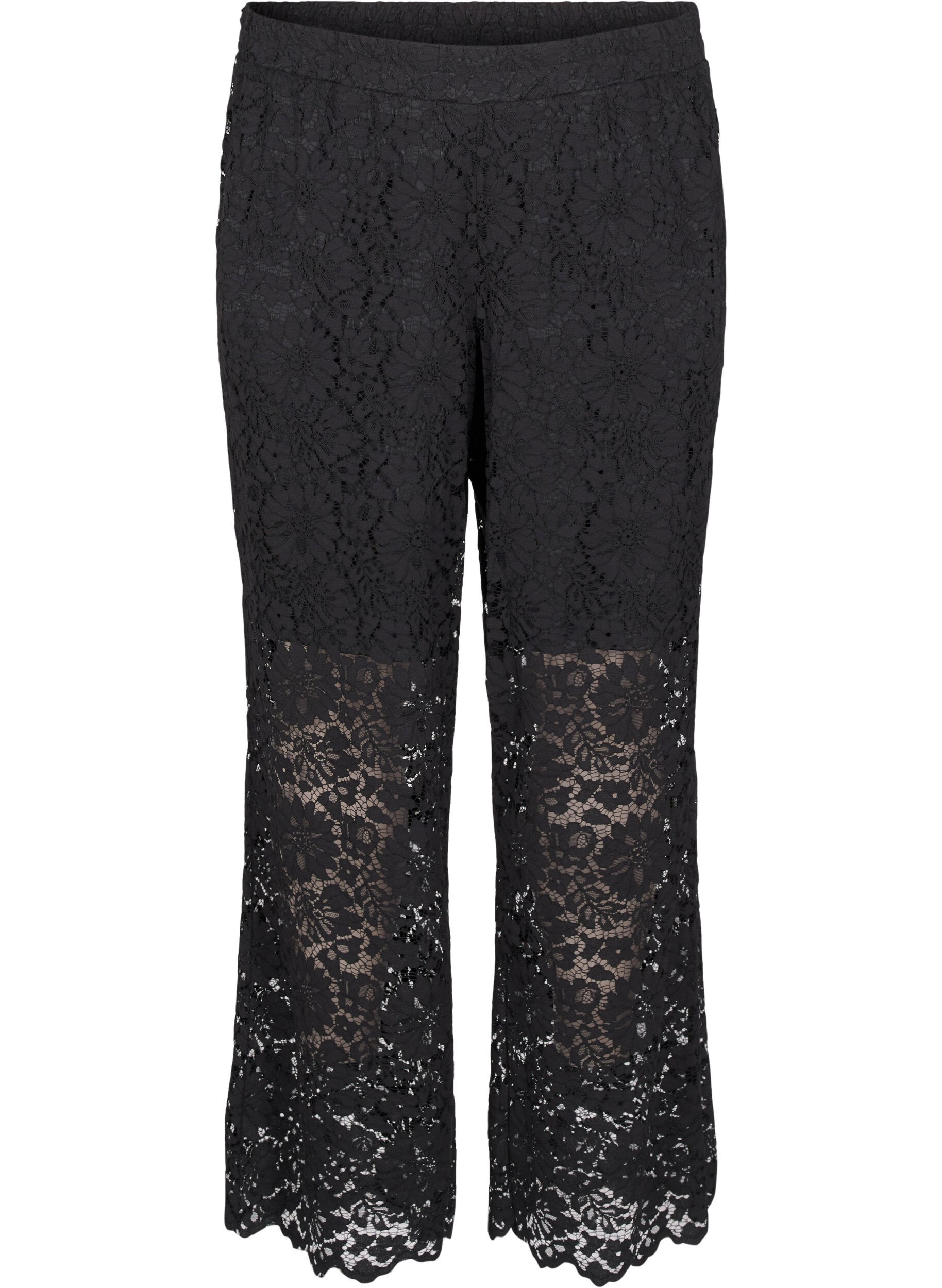 Zizzifashion Lace trousers with a high waist and pockets, Black, Packshot image number 0