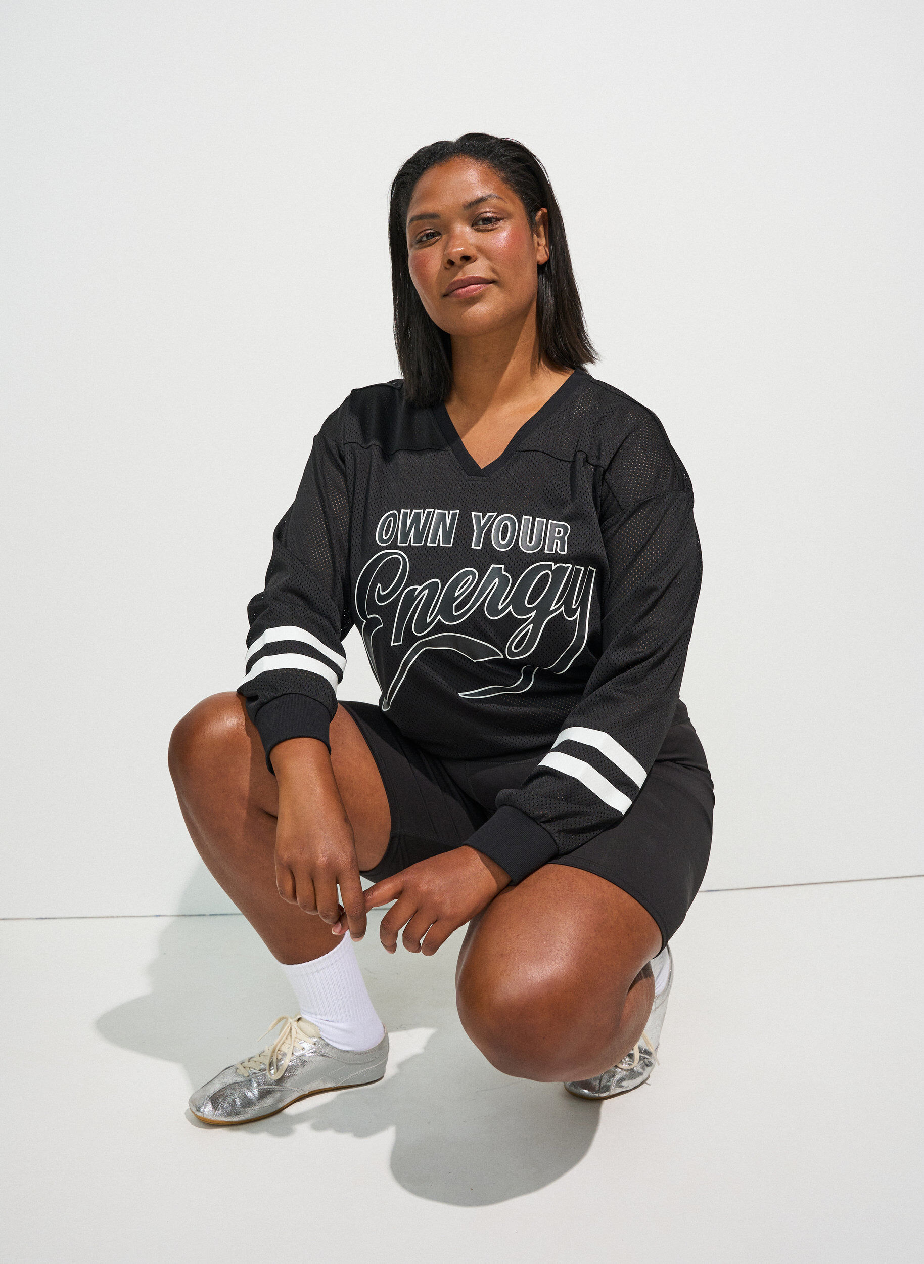 ZizzifashionSporty mesh top with text print, Black, Image image number 0