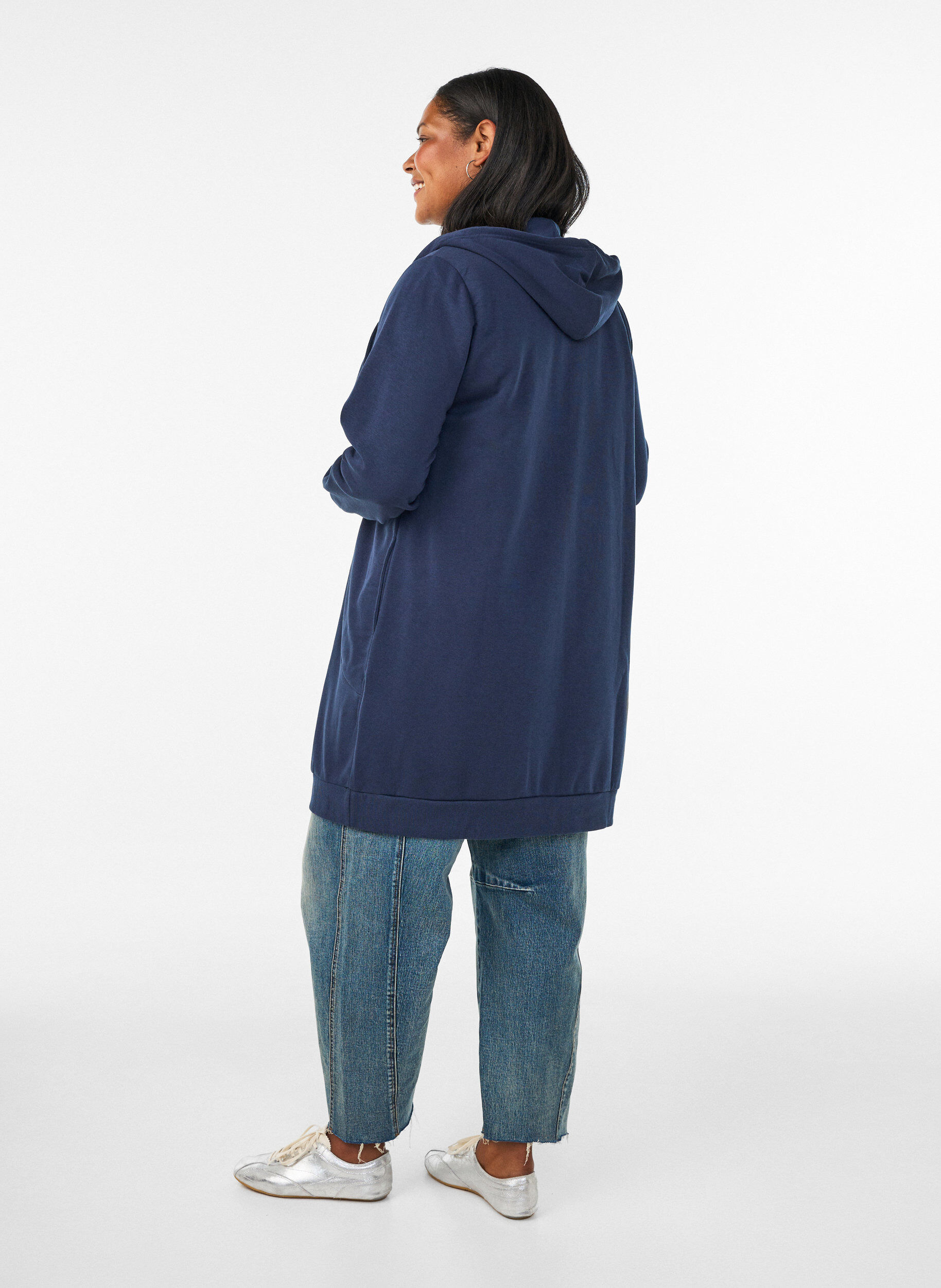 ZizzifashionLong hoodie with zip and pockets, Blue, Model image number 2