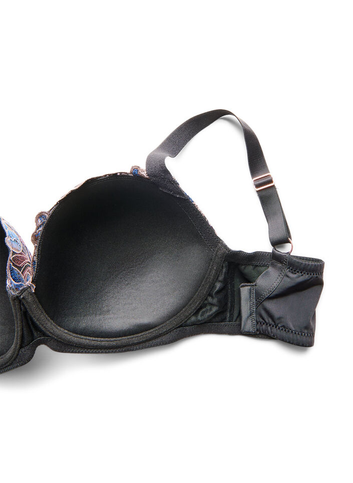 Moulded bra with floral embroidery, Black, Packshot image number 3