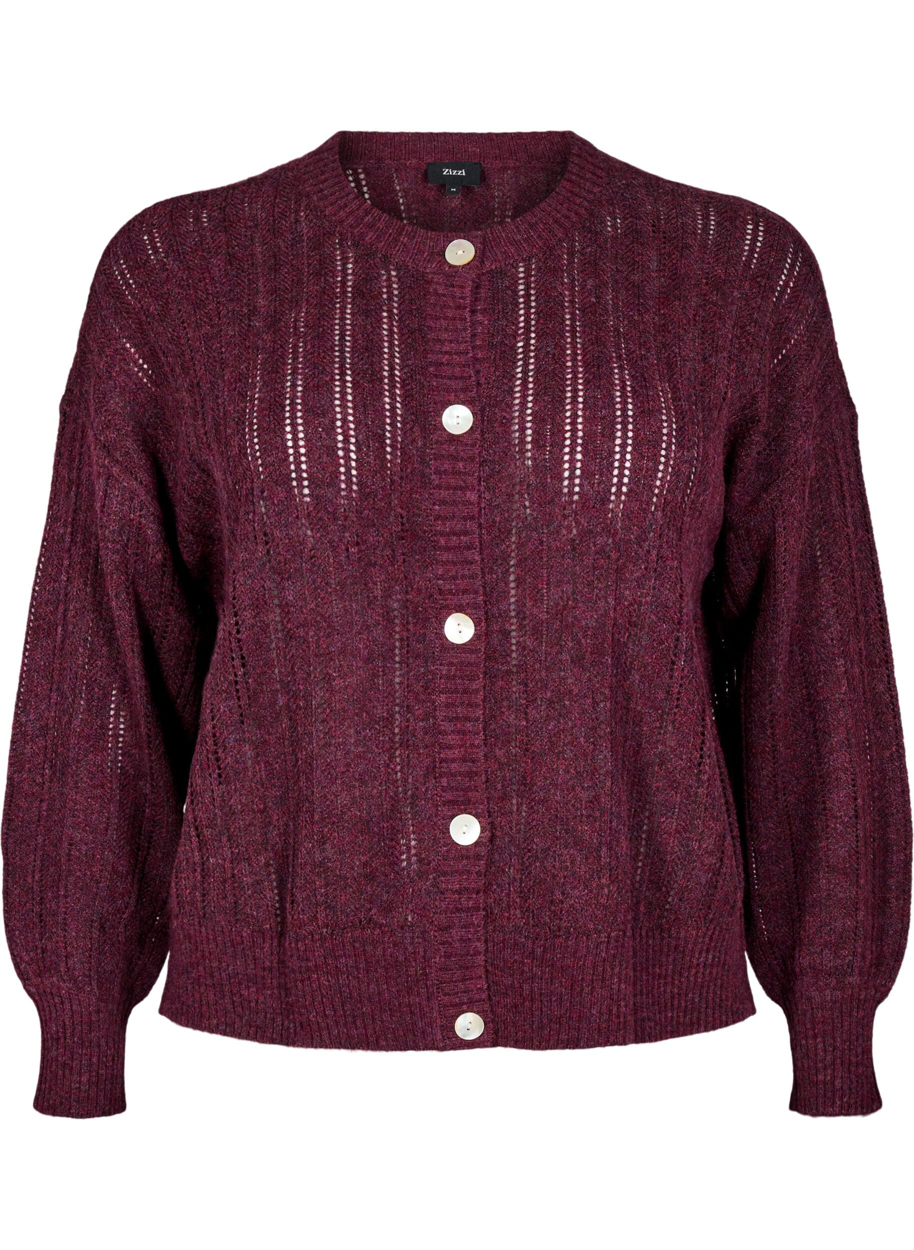 Zizzifashion Knitted cardigan with openwork pattern, Dark Bordeaux, Packshot image number 0