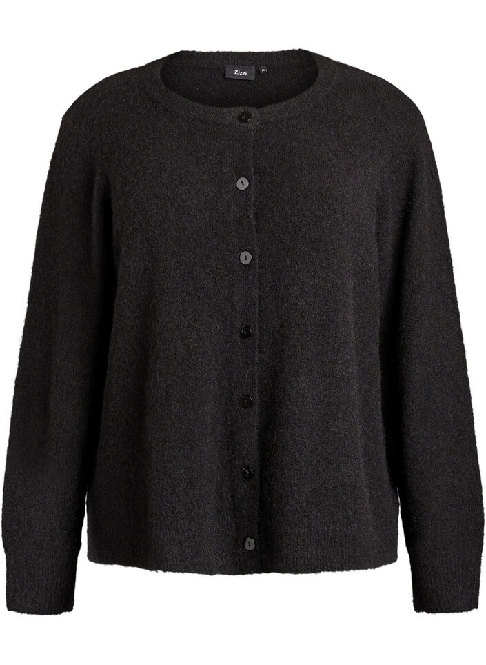 Knit cardigan with wool and buttons, Black, Packshot image number 0
