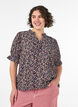 Floral viscose blouse with short sleeves and smock details, Blue, Model image number 0