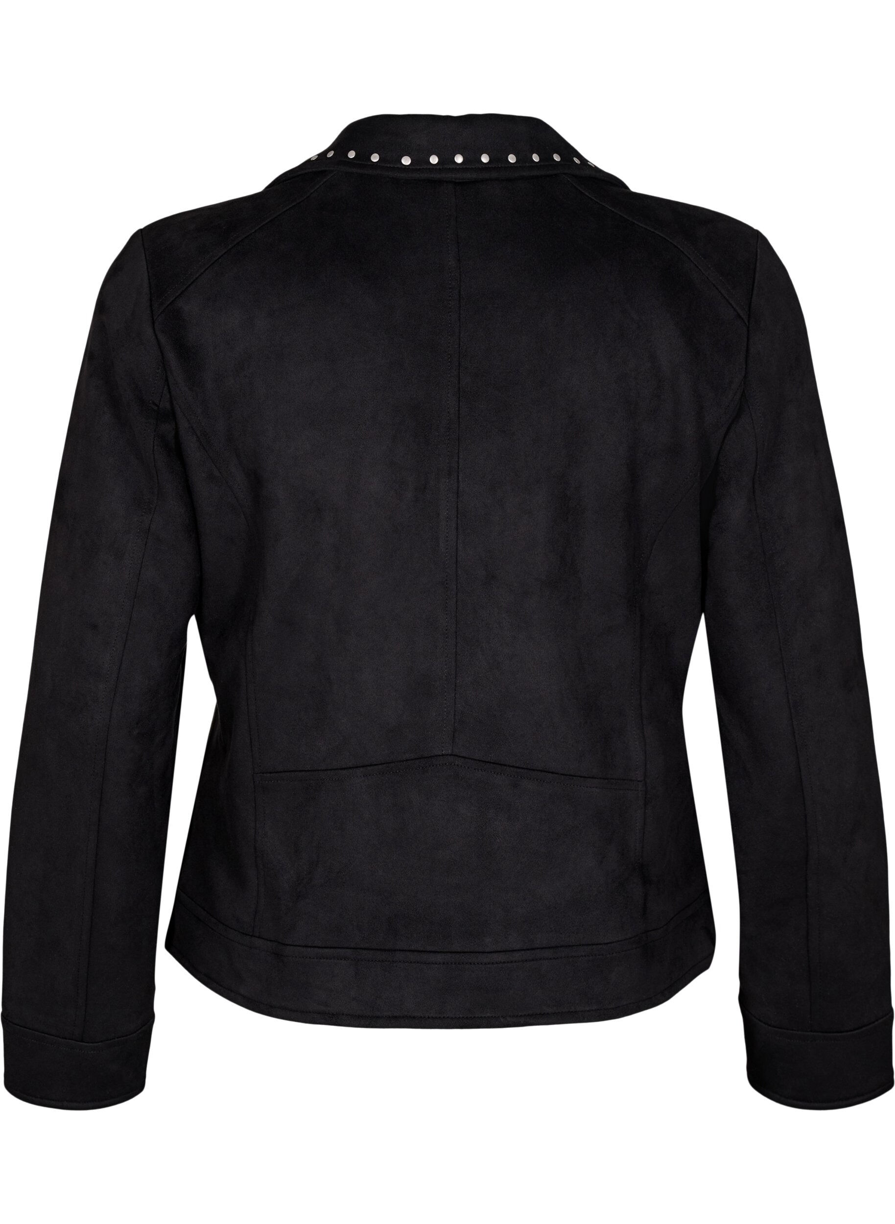 Zizzifashion Faux suede biker jacket with studs, Black, Packshot image number 1