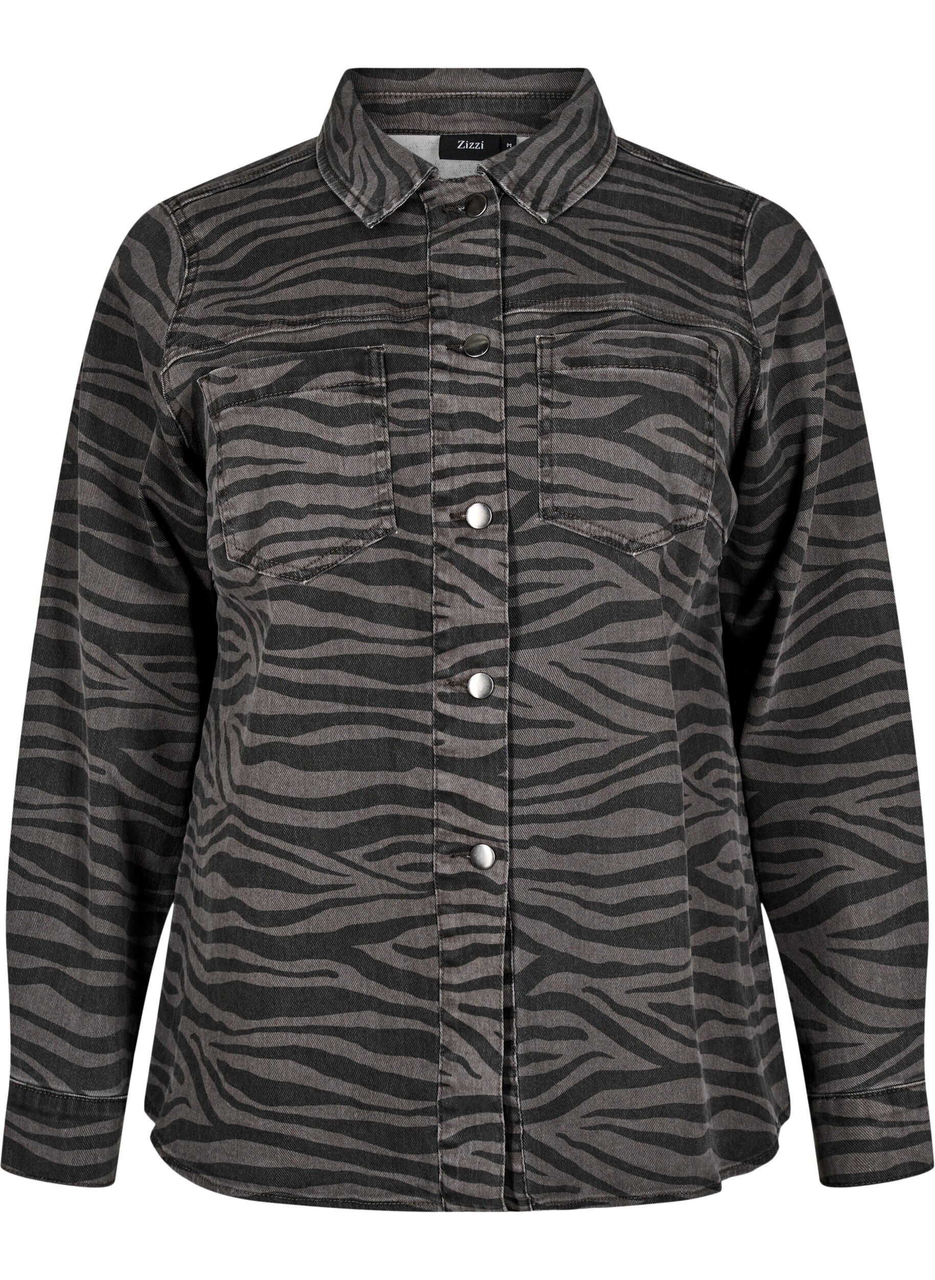 Zizzifashion Leopard print denim shirt with buttons, Black, Packshot image number 0