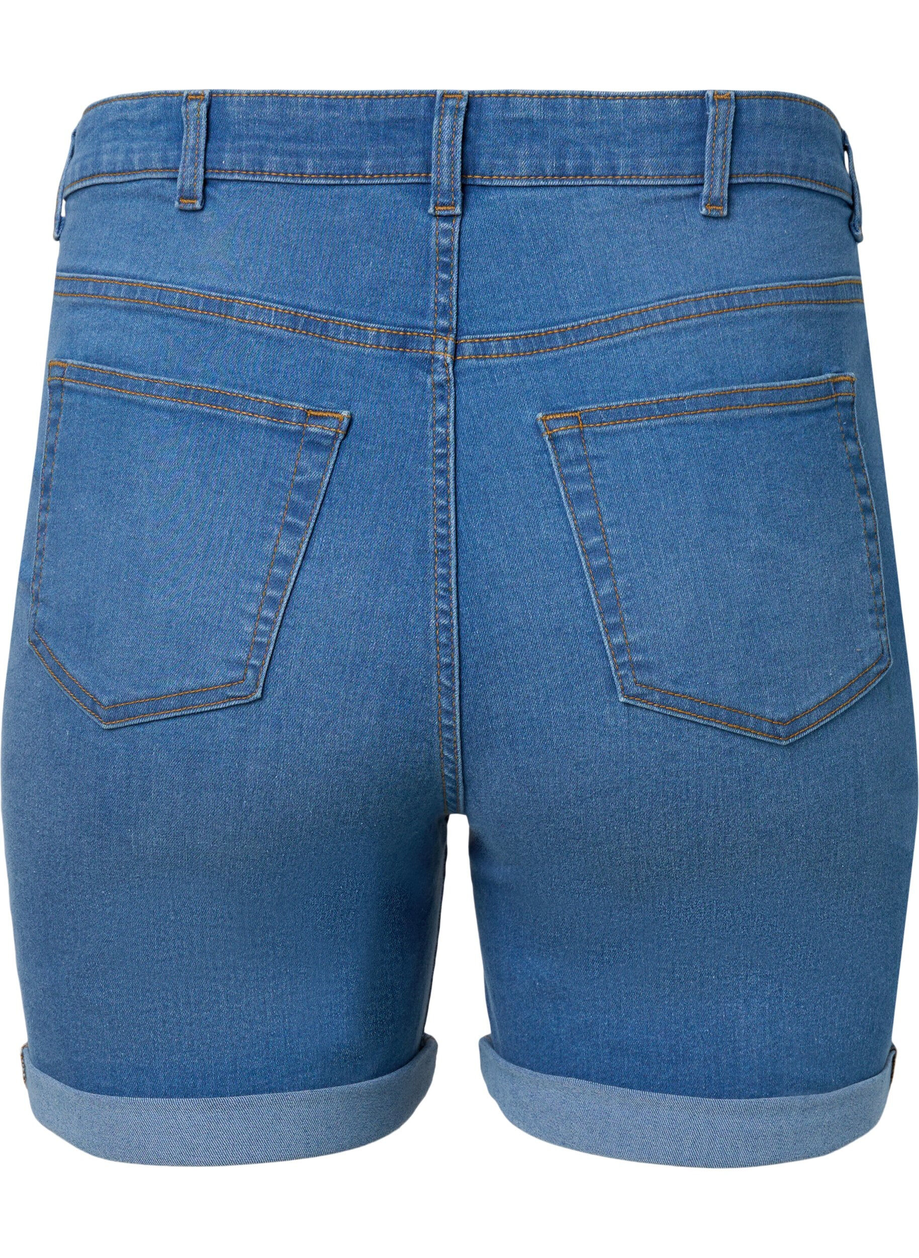 Zizzifashion High waisted denim shorts with slim fit, Medium Blue Denim, Packshot image number 1