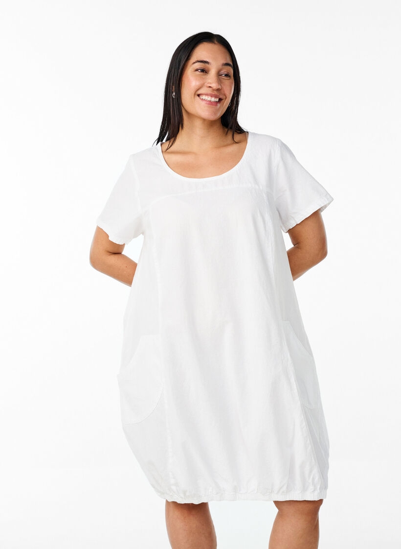 Short-sleeved cotton dress, White, Model image number 0
