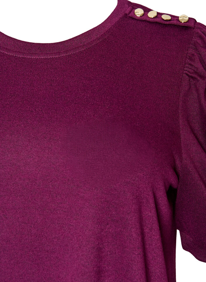 Blouse with button detail and short puff sleeves, Dark Bordeaux, Packshot image number 2