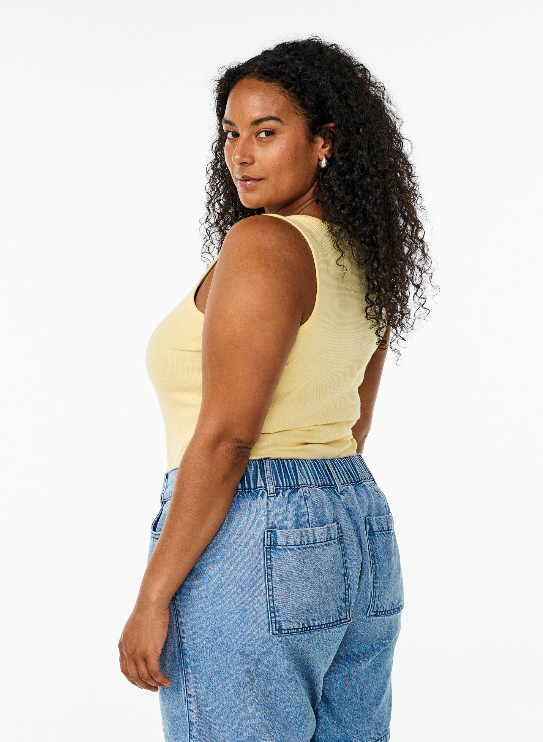 Zizzifashion Slim-fit tank top with rhinestones, Yellow, Model image number 2