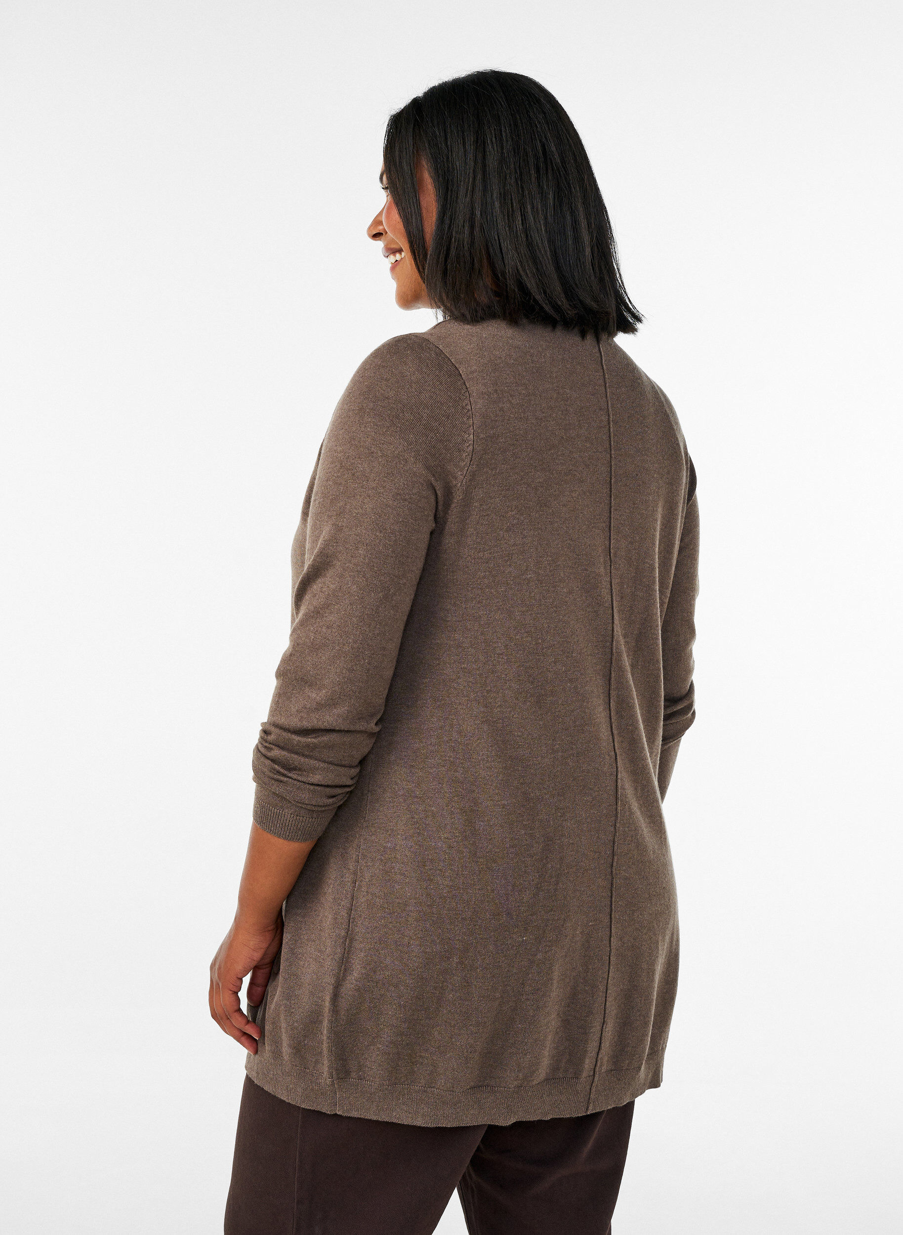 ZizzifashionLong knitted cardigan in a viscose blend, Brown, Model image number 2