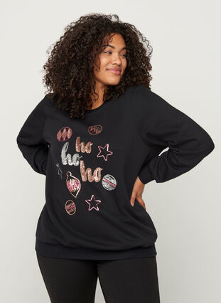 Christmas sweatshirt with sequins, Black, Model image number 0