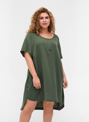 Short-sleeved cotton tunic, Thyme, Model image number 0