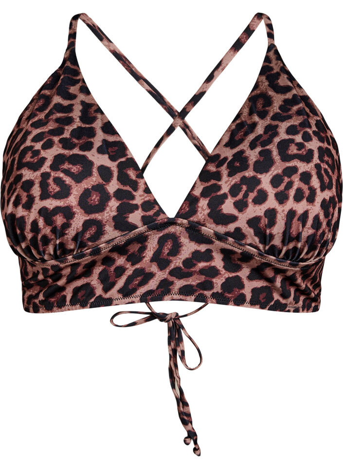 Floral bikini top with tie back, Brown, Packshot image number 0