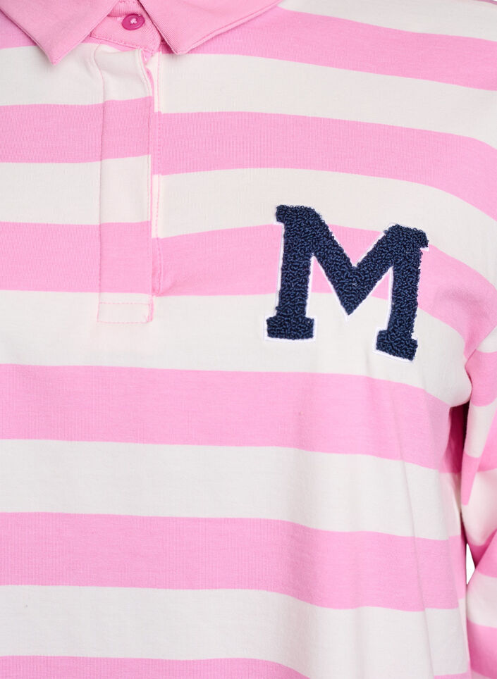 Striped polo shirt with terry detailing, Bubblegum w. White, Packshot image number 2