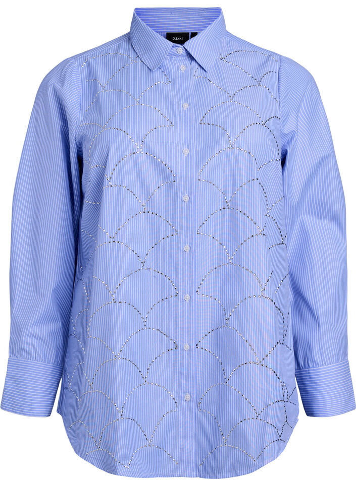 Shirt with stripes and studs, Blue, Packshot
