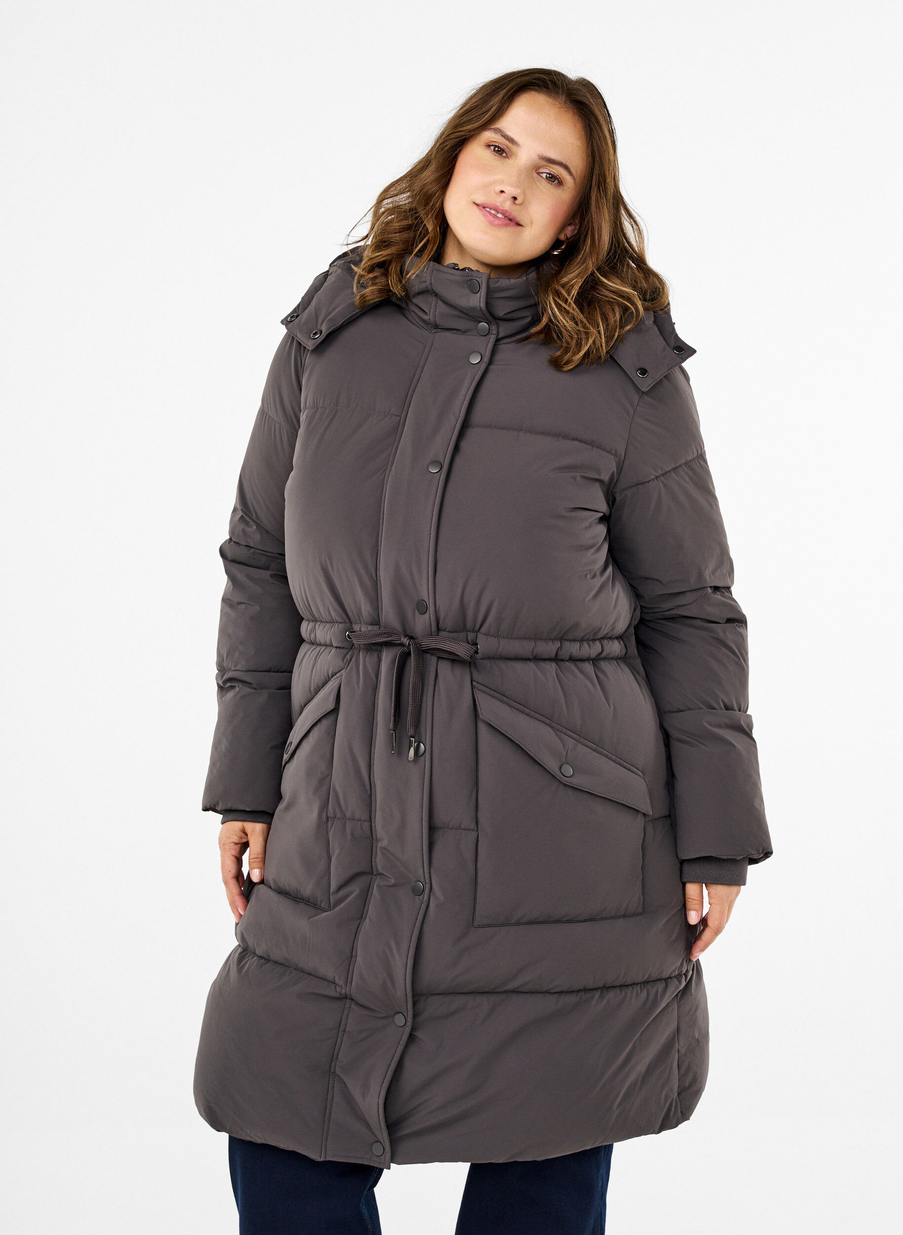 Zizzifashion Puffer coat with adjustable waist, Grey, Model image number 3